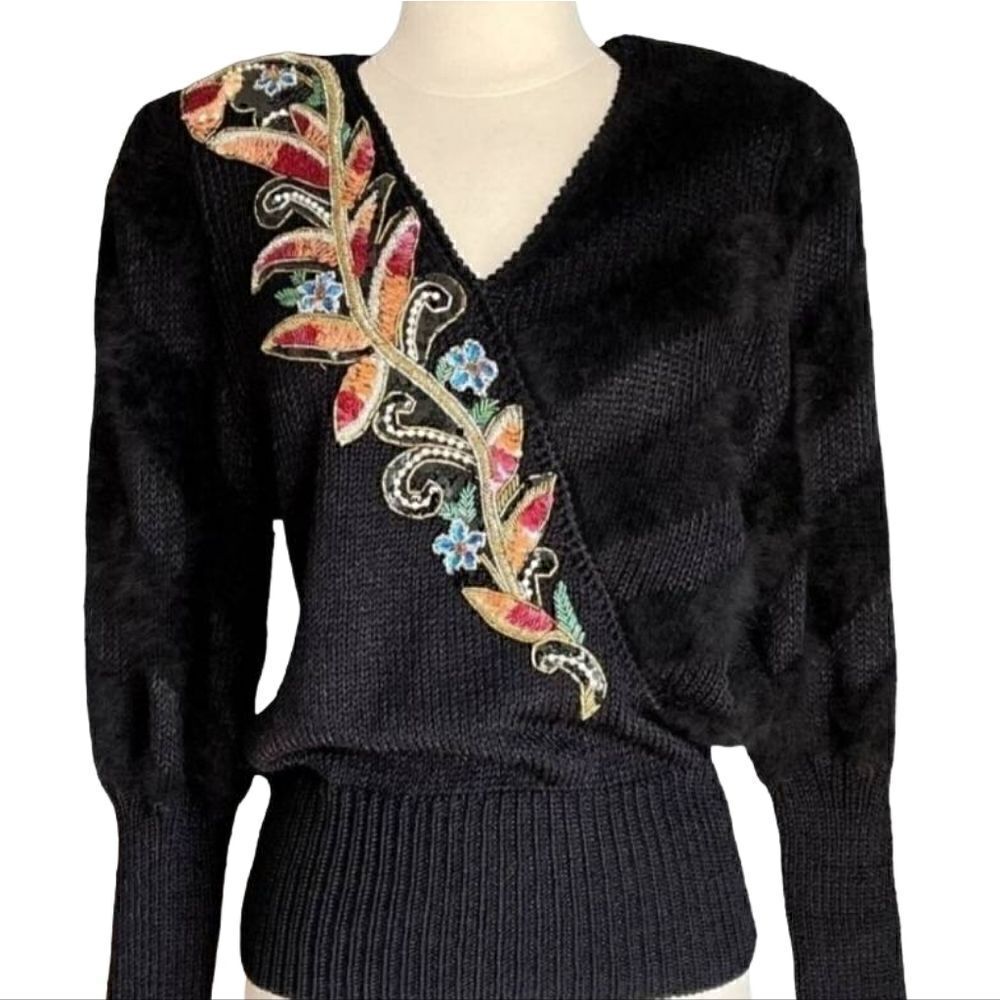 SIDEEFFECTS Vintage Black Beaded Sweater, XLNT Condition, Sz S